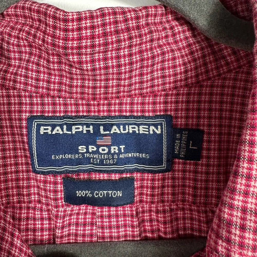Ralph Lauren Sport Button Down Shirt Red Check‎ Plaid Short Sleeve Size L